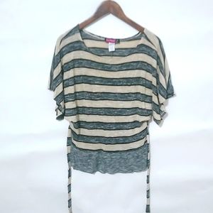 Say What? LJ Black Tan Striped Tie Back Top